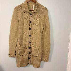 NICK & MO Women's Beige Cable Knit Long Cardigan Sweater Wool Blend Size M